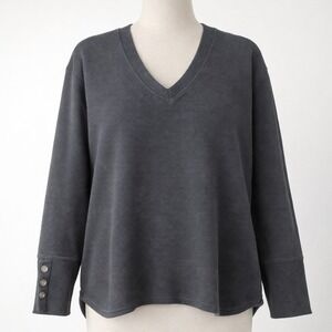 Jane + Delancy Black Textured V Neck Button Cuff Long Sleeve Tunic Top 2X Preppy